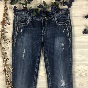 SILVER AIKO Boot Cut Distressed Jeans 34 x 35